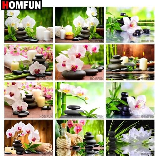 HOMFUN Diamond Painting Full Square/Round Drill 5D DIY "Orchid stone candle" Daimond Embroidery Rhinestone Cross Stitch Decor