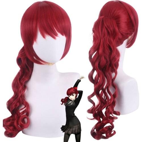 Anime Persona 5 Yoshizawa Kasumi Red Cosplay Wig Prop Heat Resistant Synthetic Hair Women Halloween Party + Free Wig Cap