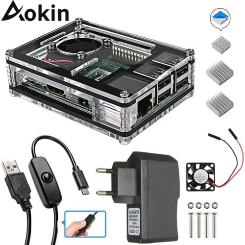 Aokin Raspberry Pi 4 Case 9 Layers Acrylic Box Case Shell Cover with Cooling fan for Raspberry Pi 3 Model B 4B Case Hot