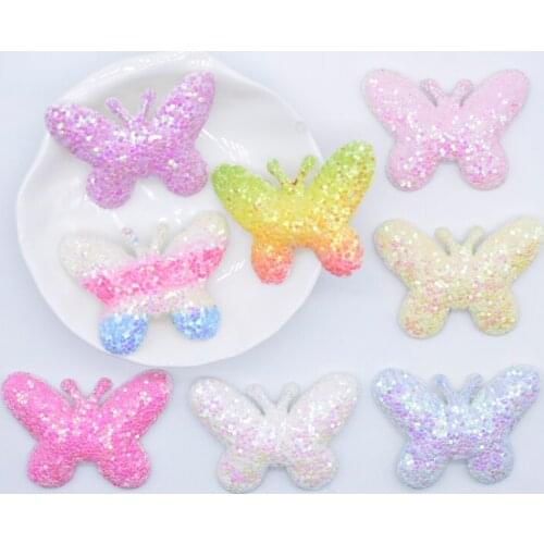 16Pcs 44*32mm Padded Glitter Butterfly Applique for DIY Clothes Hat Sewing Patches Headwear Hair Clips Bow Accessories Decor N28