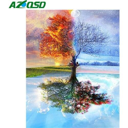 AZQSD Paint By Number Four Season Tree Handpainted Wall Art Gift Painting By Numbers For Adult Scenery Kits Handmade Home Decor