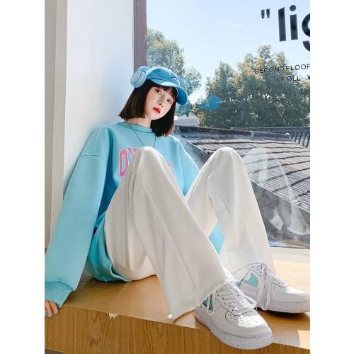 Casual Pants Women Basic Gray Wide-leg Trousers High Waist Bodybuilding Harajuku Drawstring Sweatpants Slim Streetwear Students