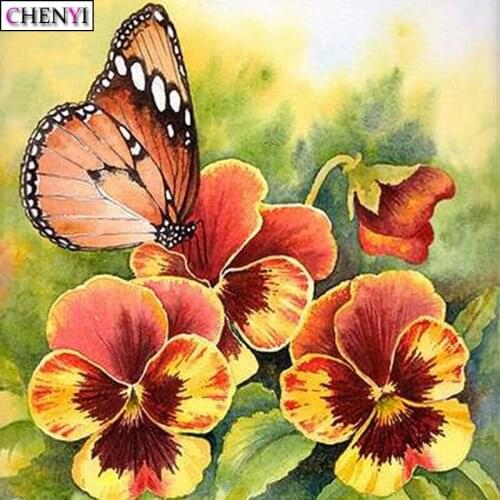 CHENYI 5D Diamond Painting Butterfly and Pansy Cross Stitch Needlework Full Square DIY Diamond Embroidery 3D Animal Home Decor