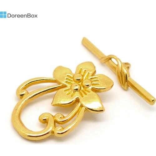 Doreen Box Lovely 10Sets Gold color Flower Toggle Clasps 20*30mm (B00988)