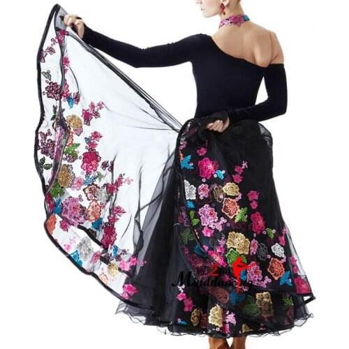 European womens court Embroidery lace flower foxtrot dance dresses flamenco rumba dresses ballroom waltz dress