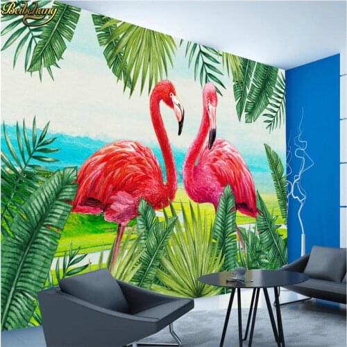 Beibehang Custom Photo Wallpapers Nordic Style Hand Painted Plants Flamingos Scandinavian Style Hand painted Flamingos