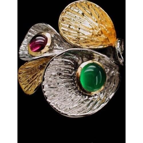 I & FDLK Luxury Female Red Green Crystal Ring Charm Two-tone Wedding Rings For Women Vintage Flower Zirconia Engagement Big Ring