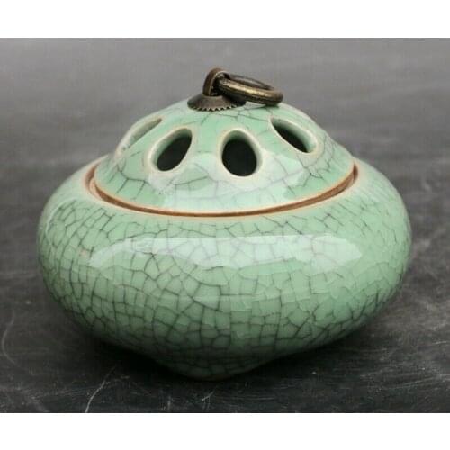 Chinese Old Cracked Glaze Porcelain Aroma Incense Burner Censer Buddhism Supplies Home Decoration