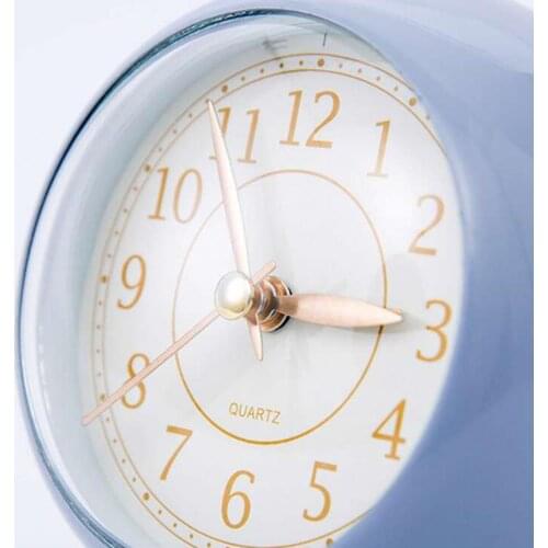 Mini Cute Round Alarm Clock Desktop Night Light Clock Convex Glass Timer Plastic Alarm Clocks Bedroom Decor with Metal Ring Base