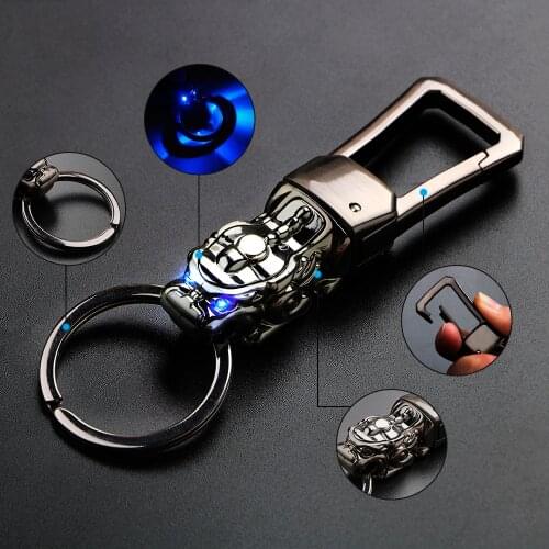 Fashion Keychain Car Key Chain with LED Blue Light Brave Troops Model Metal Key Ring Holder Car-styling Auto Accessories