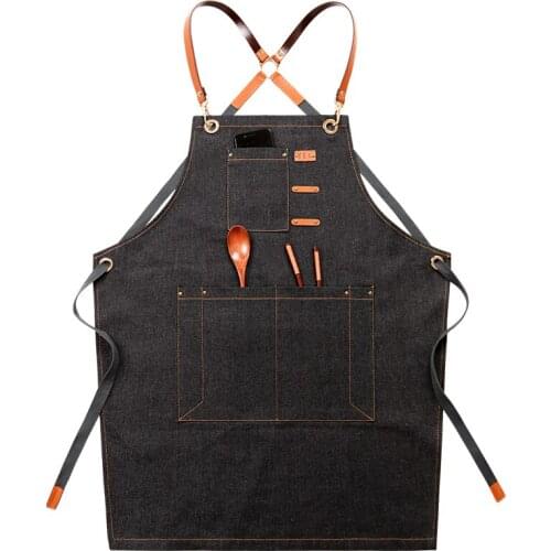 Korean fashion cowboy apron milk tea coffee shop restaurant nail painting men and women hairdressing overalls custom logo