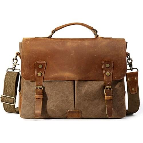 THINKTHENDO Premium New Mens Canvas Briefcase Business Shoulder Crossbody Bag Messenger Laptop Bag Handbag