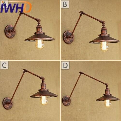IWHD Industrial Loft Style Edison Wall Sconce Adjust Swing Arm Vintage Wall Lamp Iron Wall Light Fixtures For Indoor Lighting