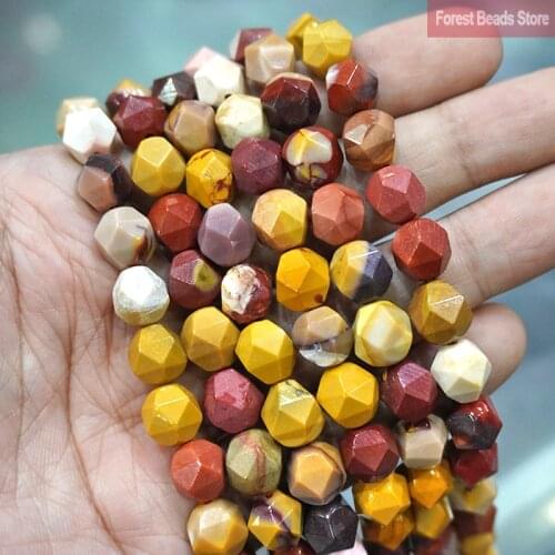 Natural Faceted Mookaite Egg Yolk Stone Spacers Loose Beads DIY Charms Bracelet Earrings for Jewelry Making 14" Strand 6 8 10MM