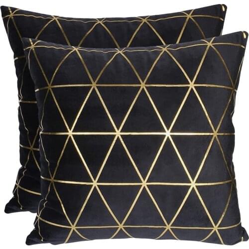 Pillowcases, Square Decorative Velvet Pillowcases, 45X45cm, Set Of 2 (Black)-ABUX