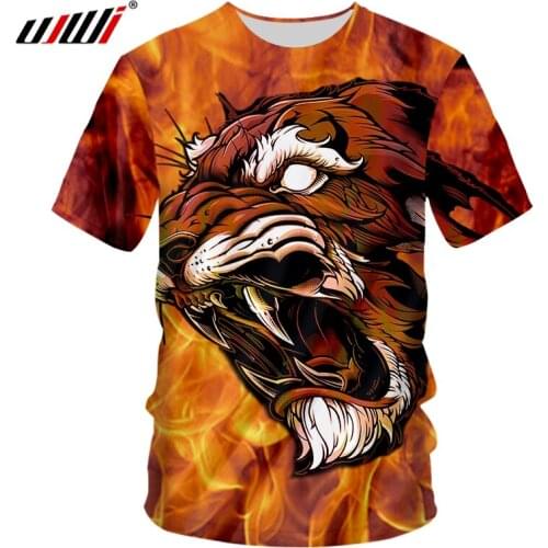 UJWI New Arrival Animal Tshirts Cool Print Flame Tiger 3D T-shirt For Women/men Hiphop Punk T Shirt Round Neck Tee Shirts Unisex