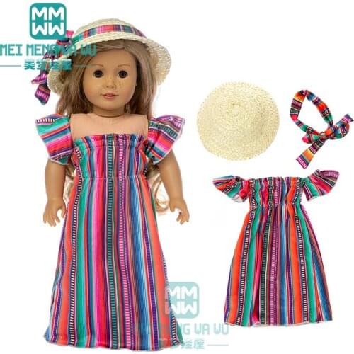 Clothes for doll fits 18 inch american doll Casual dress, straw hat girl Christmas day gift