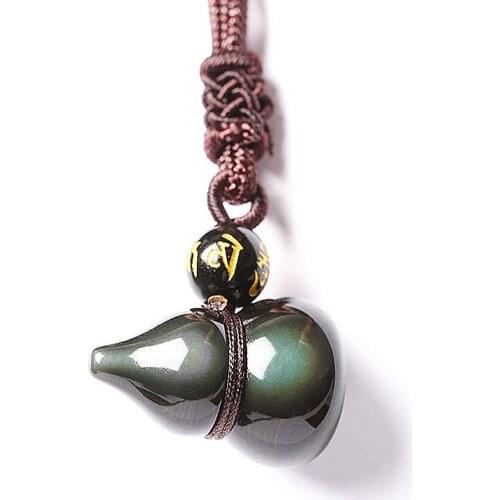 Drop ship Natural Rainbow Obsidian Gourd Necklace Pendant Jade Pendant Lucky Blessing Jade Pendants With Chain Jade Jewelry