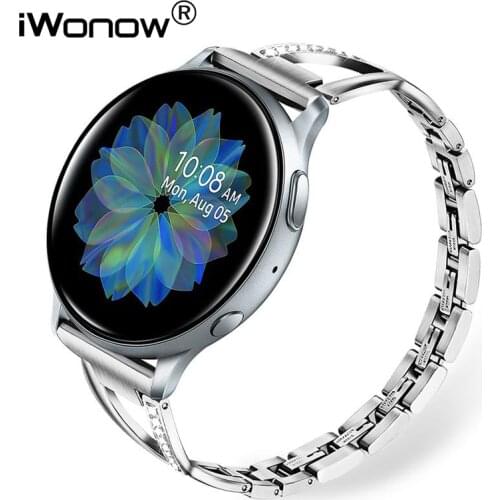 Solid Stainless Steel + Crystal Diamond Watchband for Samsung Galaxy Watch Active 2 40mm 44mm Band Active2 Women Strap Wristband