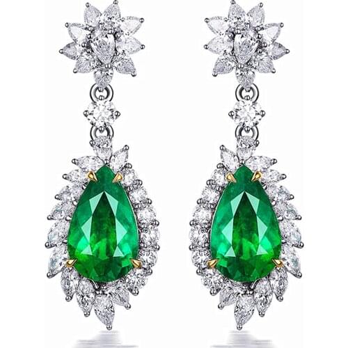 Luxury green crystal emerald gemstones diamonds drop earrings for women white gold silver color jewelry dress evening party gift