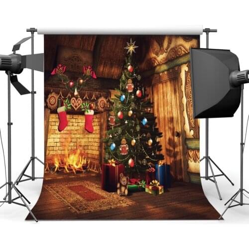 Christmas Backdrop Christmas Tree with Ornaments Fireplace Socks Photography Backdrops for Photo Studio Party Custom Photophone