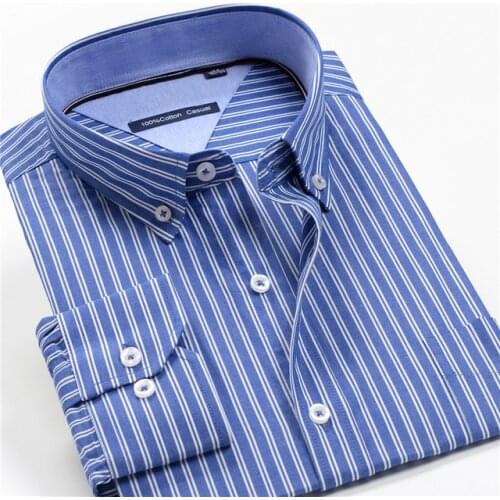 Men Business Shirt Plus Size 10Xl 9Xl 8Xl 7Xl 6Xl 5Xl Long Sleeve Plaid Shirt Loose Cotton Casual Office Striped Brand Male