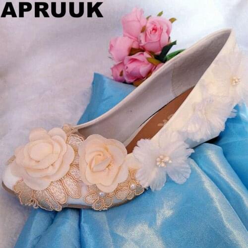 Wedges wedding shoes women white champagne flower female wedding pumps girl female party sweet flower ornament shoes
