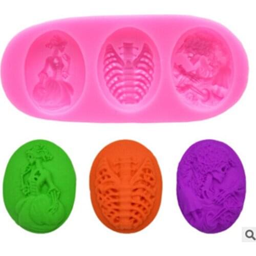 Woman Skull Portrait Cake Decoration Tools Fondant Moulds Skull Christening Halloween Fondant Molds Chocolate Mold