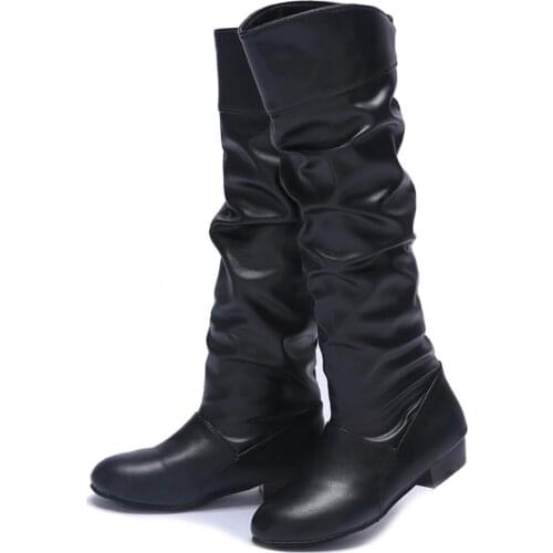 2020 Women Leahter Knee High Cowboy Boots Female Fashion Folding Slip on Winter High Boots Long Slim Boots Ladies Botas Mujer