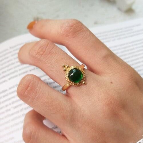 Silver Ring For Women Vintage Green Copper Rings Fashion Crystal CZ Stone Wedding Ring