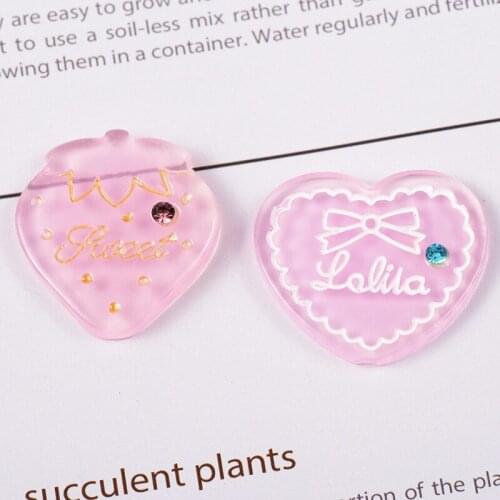 10Pcs/lot Kawaii Flatback Resin Cabochon Heart with Crystal Flat Back Resin Cabochons for Bows DIY Scrapbooking Phone Decor