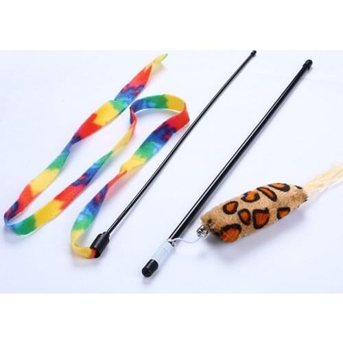 10 Pcs Cat Rod Teaser Interactive Toy Rod With Rainbow cloth/ Leopard Products For pet High Quality Pet Cat Toy Cute Design