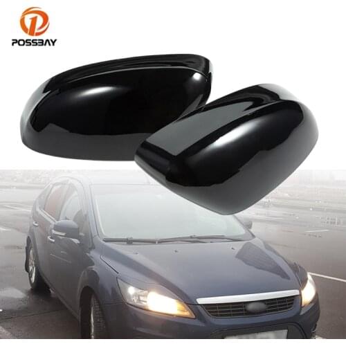 POSSBAY 2Pcs Front Door Mirror Caps Gloss Black Rear View Mirror Covers Exterior Parts for Ford Focus Hatchback (DYB) '2010 C15