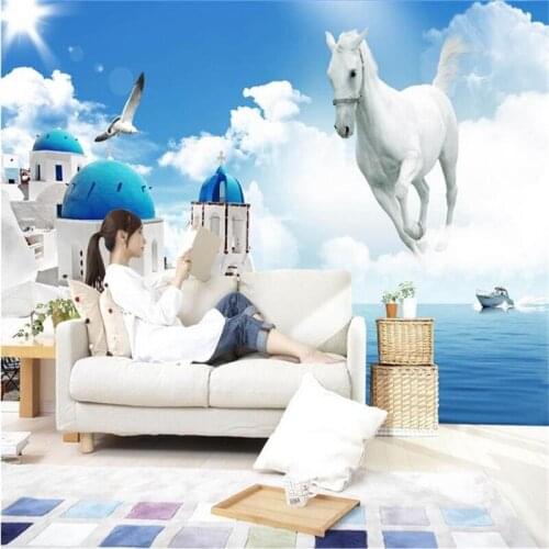Beibehang 3D wallpaper/custom photo wall paper/Aegean sea horse castle/mural/TV/sofa/Bedroom/KTV/Hotel/living room/Children room