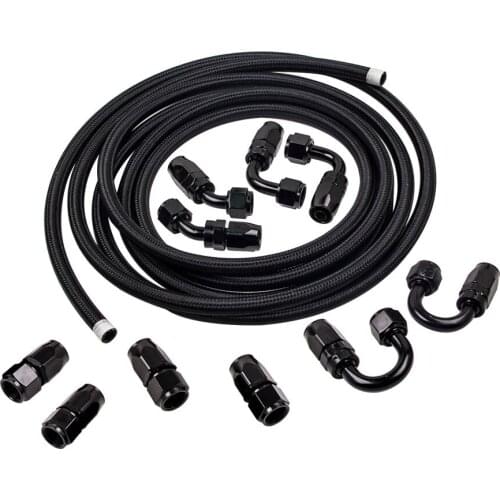 5M AN8 8AN 16Feet Steel Nylon Braided Oil Fuel Line Hose drains and Ends fitting