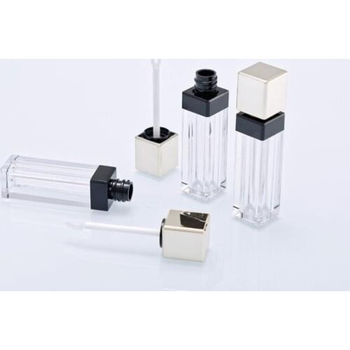 5ml Empty Clear Lipgloss Tube Eyeliner Eyelash Square Gold Container Plastic Mini Lip Gloss Split Bottle Containers 20pcs/lot