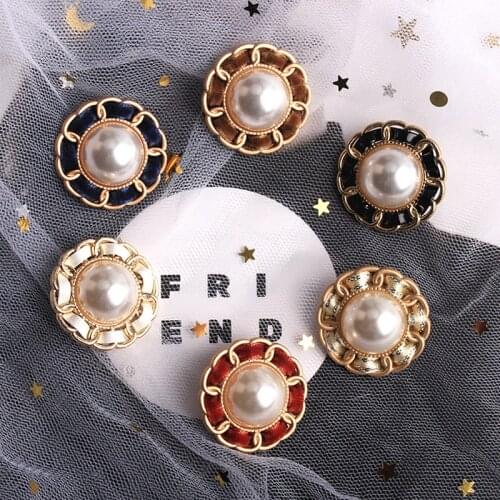 5pcs Retro Metal Button womanPearl ribbon Blazer Decorative Button Coat Pearl Alloy High-foot Buckle DIY Clothing Accessories