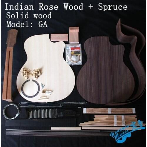 41inch GA Acoustic Guitar DIY Kit India Rosewood Back Side+African Mahogany Neck+Ebony Fingerboard+ Spruce Top