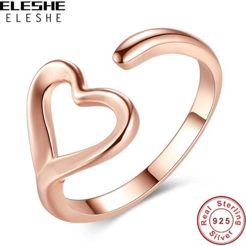 Authentic 925 Sterling Silver Open Rings for Women Rose Gold Heart Finger Ring Romantic Love Wedding Engagement Jewelry