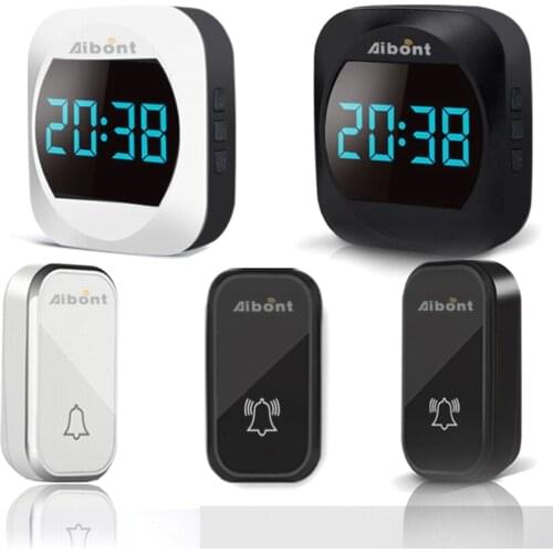 Self-Powered Wireless Doorbell With time Display Remote Control Cordless Door Bell Rings AC 100V-240V For Home Hotel Office