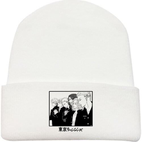 Unisex Anime Cartoon Tokyo Revengers White Hip Hop Keep Warm Knitted Masked Hat Brimless Pullover Cap Headgear Helmet