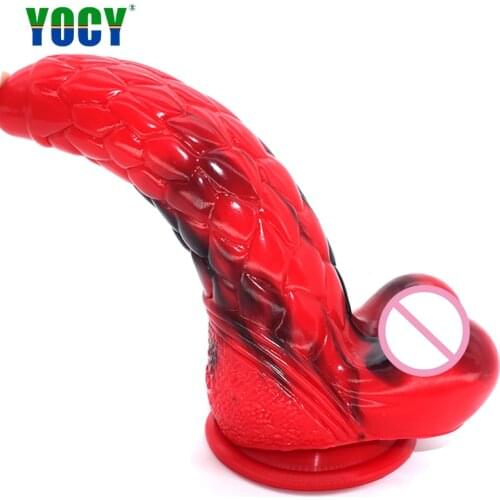 YOCY G-spot Big Realistic Animal Dildos Silicone Soft Testic Dildos Huge Suction Dildo Black Red Color Dick Sex Toys For Couples
