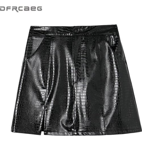 Black Casual Autumn Winter PU Womens Mini Skirts 2021 Fashion Sexy Slim Korean Leather A-Line Skirt Short Female