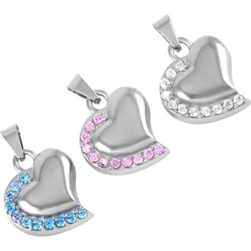 IJD8018 Heart Shape Stainless Steel Cremation Urn Ashes Keepsake Memorial Pendant Crystal Necklace For Woman And Man
