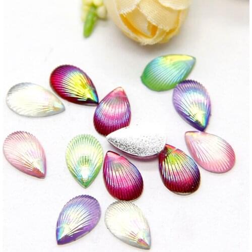 40pcs 5*10mm Colorful Waterdrop Shell Line Kawaii Flat Back Resin Cabochon DIY Craft Wedding Decoration Embellishment