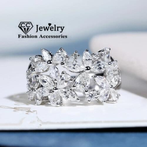 CC Rings For Women Solid S925 Silver Petal Spin Cubic Zirconia Luxury Fine Jewelry Bridal Wedding Accessory Drop Shipping CC3146