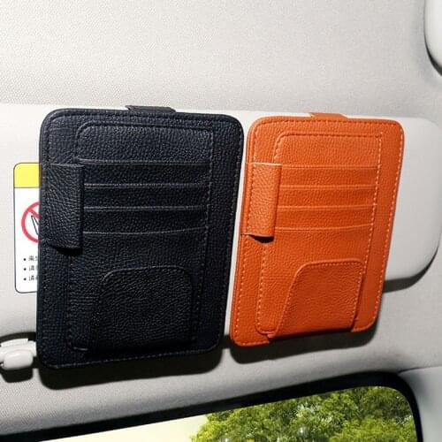 Leather Auto Visor Storage Bag Car Sunvisor Card Bags Glasses Bill Pen Holder Stowing Tidying Car Organizer