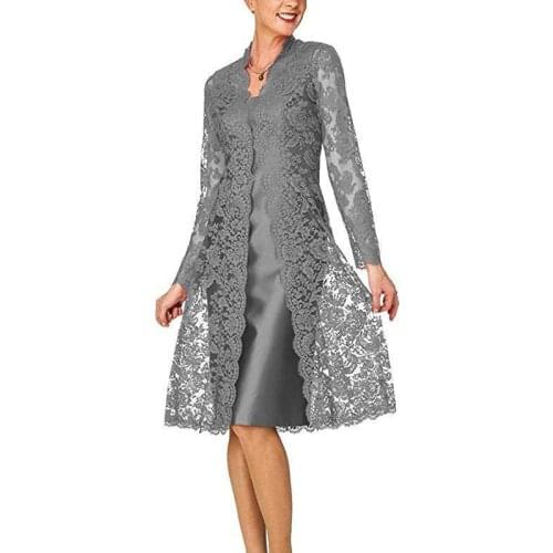 Latest Lace Knee Length Mother Of The Bride Dresses with Jacket Jewel Neck Wedding Guest Dress Plus Size Mother Formal Gowns