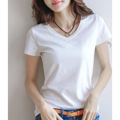 Summer Blouse V-neck / Round Neck Womens Short Sleeve Black / White Solid Color Simple Women T Blouse Casual Tee Blouse Top
