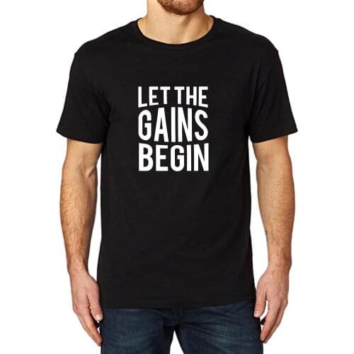 Lyprerazy Mens Let The Gains Begin Workout Fitness Muscle Gym Summer Funny Letter Print T-shirt